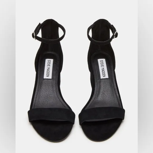 STEVE MADDEN IRENEEW Black Suede Block Strappy Kitten Heels Leather Shoes Sz 9