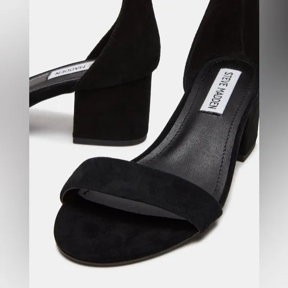 STEVE MADDEN IRENEEW Black Suede Block Strappy Kitten Heels Leather Shoes Sz 9