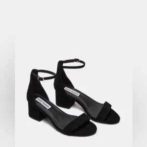 STEVE MADDEN IRENEEW Black Suede Block Strappy Kitten Heels Leather Shoes Sz 9