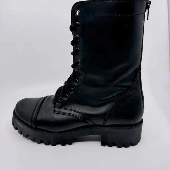 Steve Madden Olly Lace Up Women's Leather Boots Color Black SZ9.5