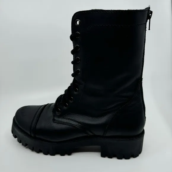 Steve Madden Olly Lace Up Women's Leather Boots Color Black SZ9.5
