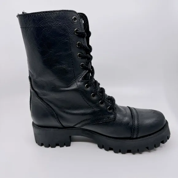 Steve Madden Olly Lace Up Women's Leather Boots Color Black SZ9.5