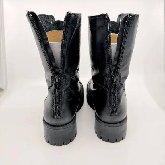 Steve Madden Olly Lace Up Women's Leather Boots Color Black SZ9.5