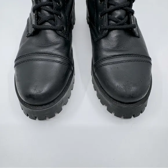 Steve Madden Olly Lace Up Women's Leather Boots Color Black SZ9.5