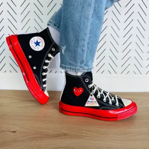 ❤️Sz 12 Comme Des Garçons Play Converse Chuck 70 H Women Shoes Black Rd A01793C
