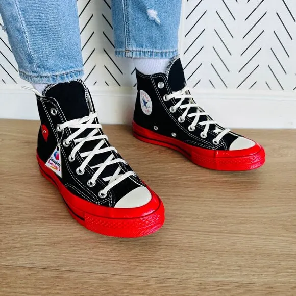 ❤️Sz 12 Comme Des Garçons Play Converse Chuck 70 H Women Shoes Black Rd A01793C