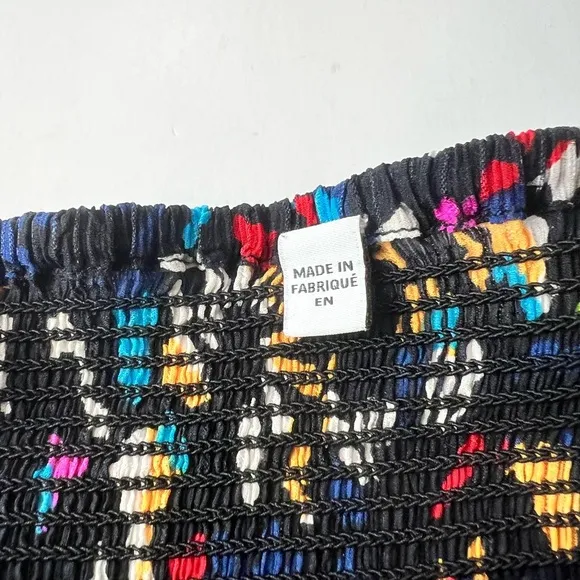 Tanya Taylor Silk Midi Dress Sz XS (fits med) Black Rainbow Confetti Print