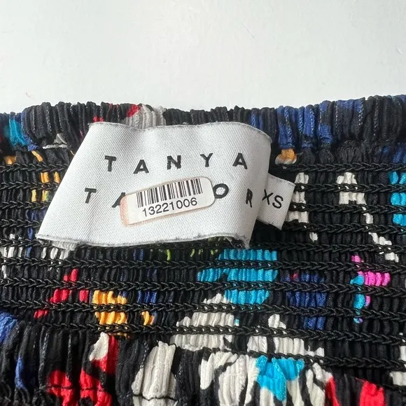 Tanya Taylor Silk Midi Dress Sz XS (fits med) Black Rainbow Confetti Print