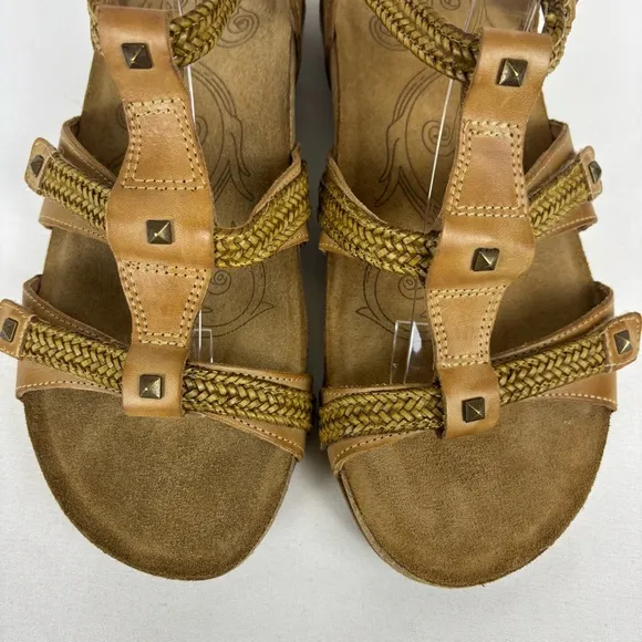 Taos Leather Wedge Sandals Strappy Velcro Comfort Cork Sandal Camel Size 9-9.5