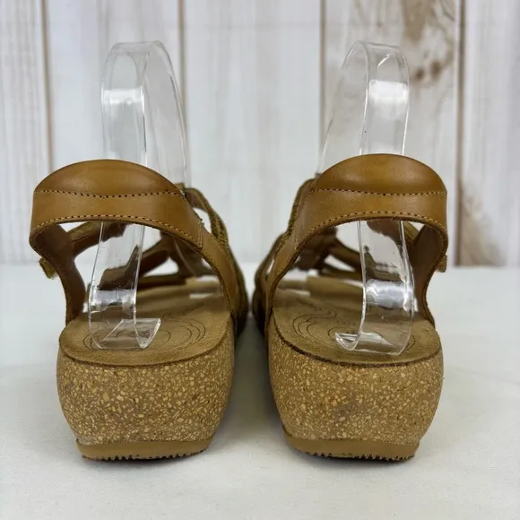 Taos Leather Wedge Sandals Strappy Velcro Comfort Cork Sandal Camel Size 9-9.5