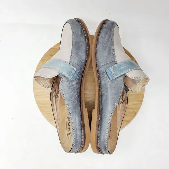 Taos Royal Shoes Women 9.5 Comfort Loafer Mule Slip On Blue Grey Leather
