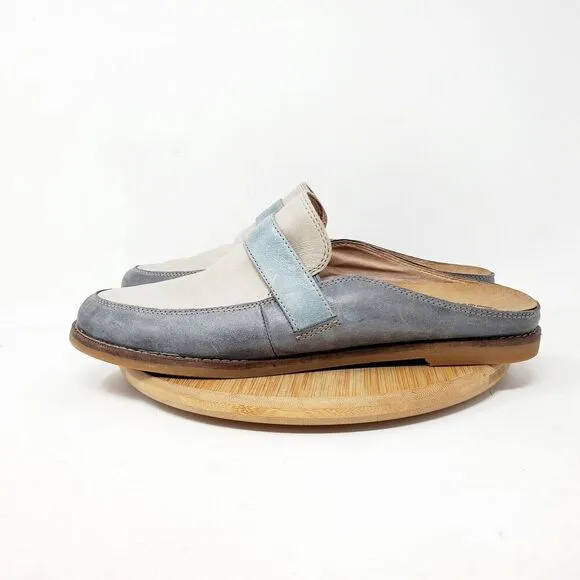 Taos Royal Shoes Women 9.5 Comfort Loafer Mule Slip On Blue Grey Leather