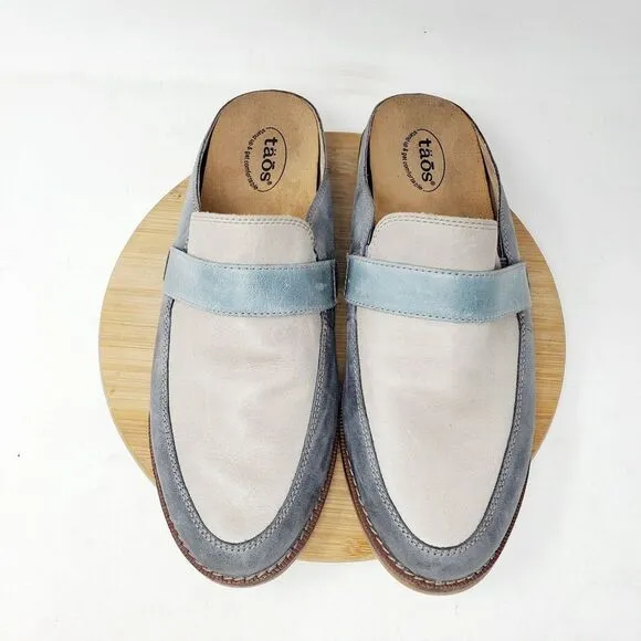 Taos Royal Shoes Women 9.5 Comfort Loafer Mule Slip On Blue Grey Leather