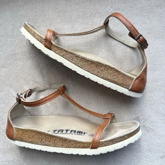 Tatami By Birkenstock Tan Brown Leather Ortho Flat Sandals Women EU 38 US 8