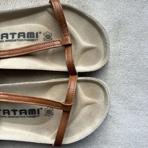 Tatami By Birkenstock Tan Brown Leather Ortho Flat Sandals Women EU 38 US 8