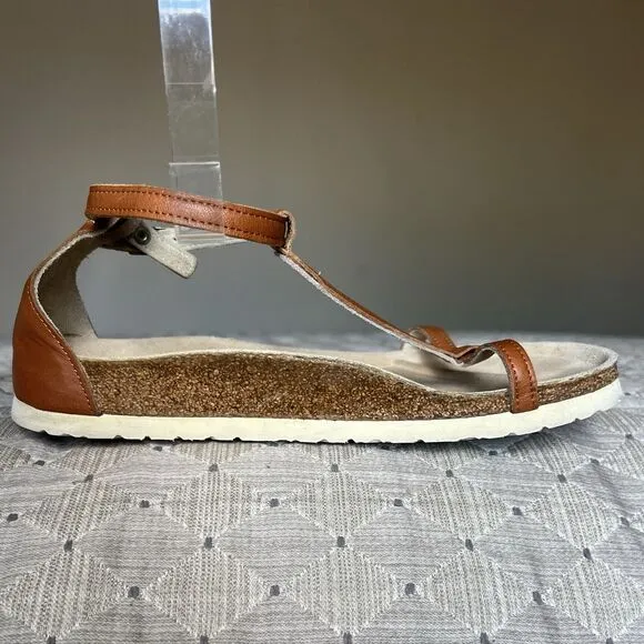 Tatami By Birkenstock Tan Brown Leather Ortho Flat Sandals Women EU 38 US 8