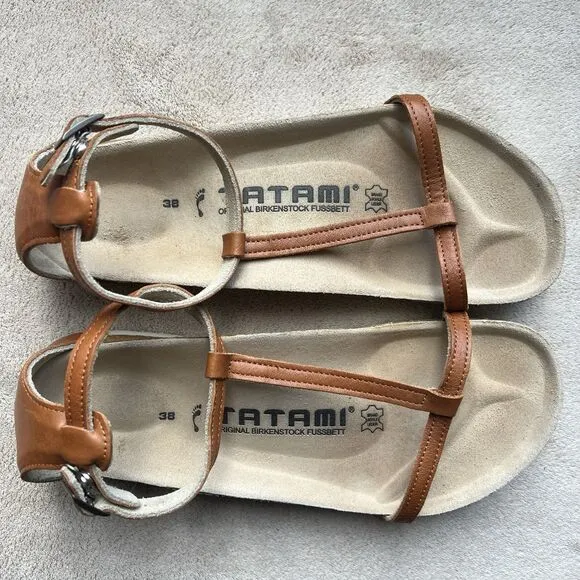 Tatami By Birkenstock Tan Brown Leather Ortho Flat Sandals Women EU 38 US 8