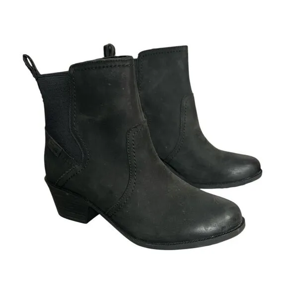 Teva Boots Womens 7.5 Anaya Chelsea Waterproof Ankle Bootie Black Leather 7 1/2