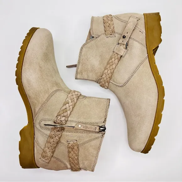 TEVA DE LA VINA Desert Taupe Waterproof Suede Leather Side Zip Ankle Boots