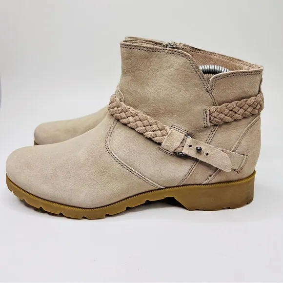 TEVA DE LA VINA Desert Taupe Waterproof Suede Leather Side Zip Ankle Boots