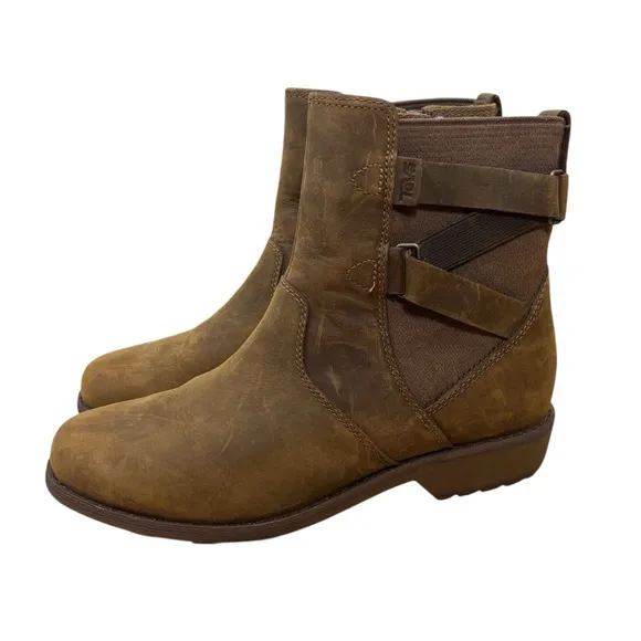 Teva Ellery Ankle Waterproof Boots Distressed Brown Leather Women’s Size 6