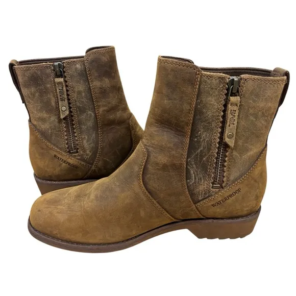 Teva Ellery Ankle Waterproof Boots Distressed Brown Leather Women’s Size 6