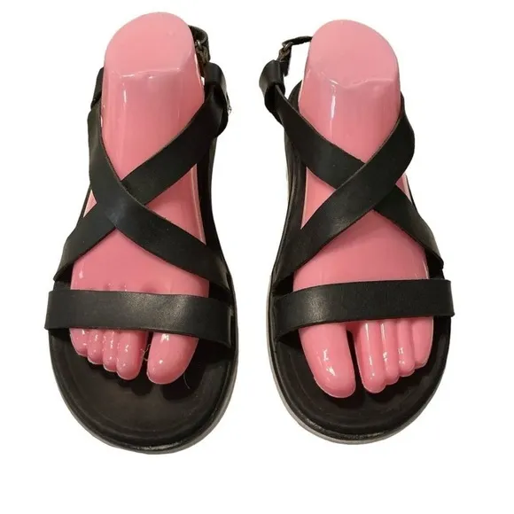 Teva Sandals Black Scrappy Flat Float Livia Lux Criss Cross Outdoor size 9