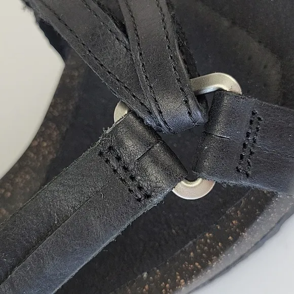 Teva Ysidro Leather Strappy Wedge Sandals Black Size 7.5