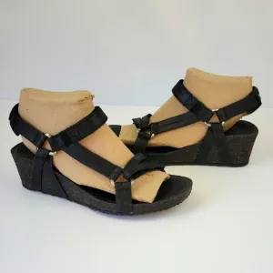 Teva Ysidro Leather Strappy Wedge Sandals Black Size 7.5