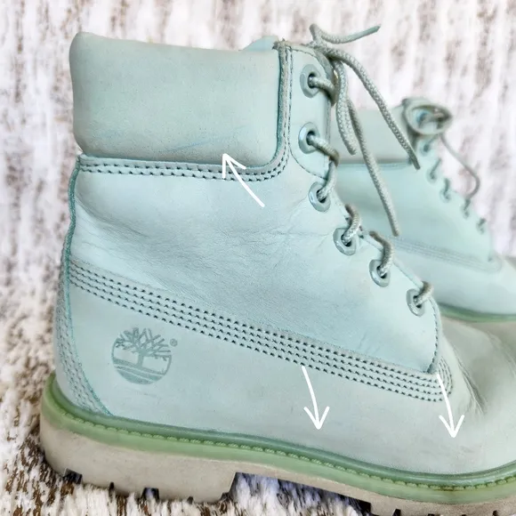 Timberland &quot;6 Inch Premium&quot; Seafoam Green Leather Combat Boots | Women's Size 7