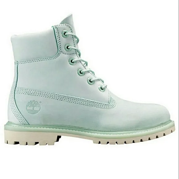 Timberland &quot;6 Inch Premium&quot; Seafoam Green Leather Combat Boots | Women's Size 7