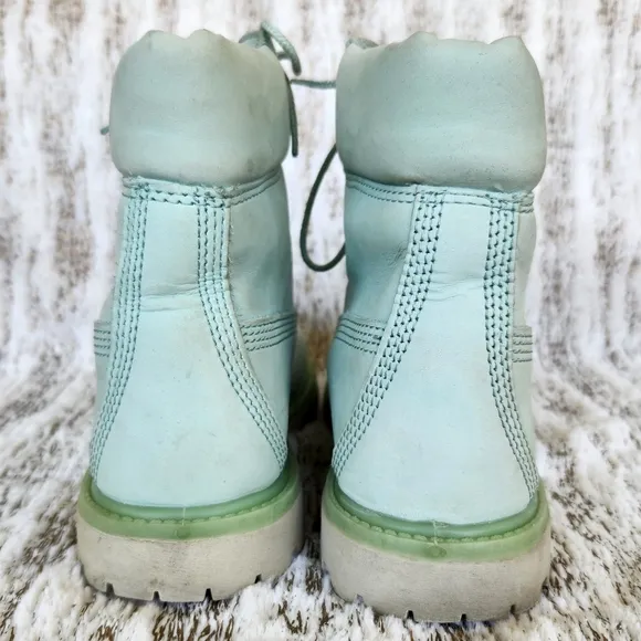 Timberland &quot;6 Inch Premium&quot; Seafoam Green Leather Combat Boots | Women's Size 7