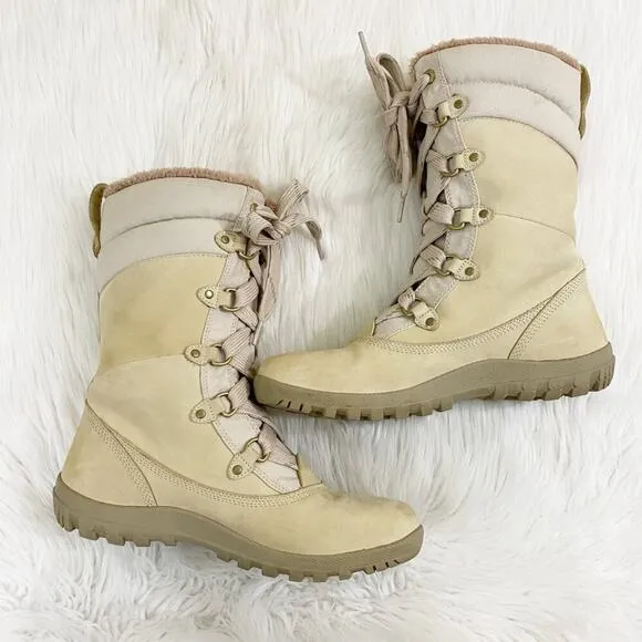 Timberland Cream Nubuck Leather Mount Hope Lace Up Boots Waterproof Women's 11