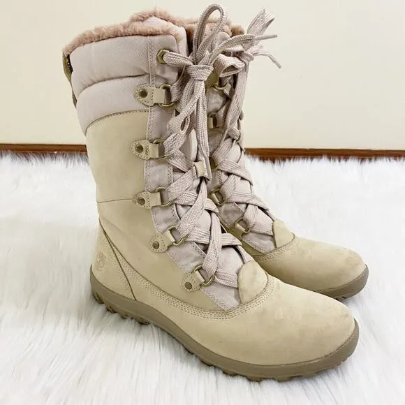 Timberland Cream Nubuck Leather Mount Hope Lace Up Boots Waterproof Women's 11