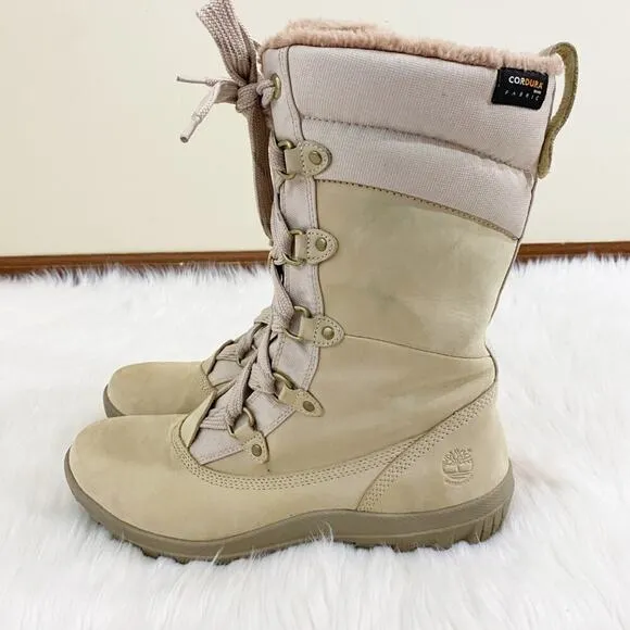 Timberland Cream Nubuck Leather Mount Hope Lace Up Boots Waterproof Women's 11