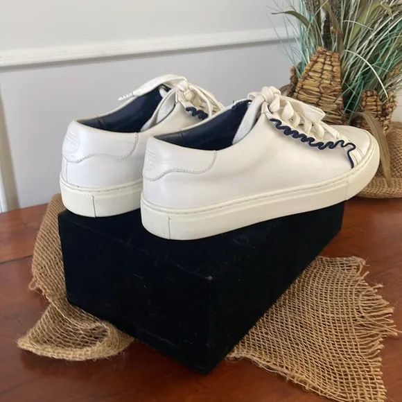 Tory Burch Ruffle Women’s 7.5 White Leather Lace Casual Sport Sneakers Shoes
