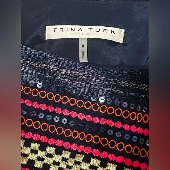TRINA TURK SZ 0 COLORFUL RETRO EMROIDERED SEQUINED DRESS BOHO CHIC PARTY SUMMER