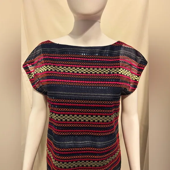 TRINA TURK SZ 0 COLORFUL RETRO EMROIDERED SEQUINED DRESS BOHO CHIC PARTY SUMMER