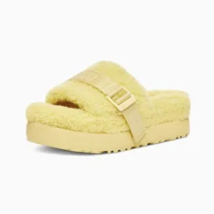 UGG 9 Butter Yellow Fluffita Fuzzy Outdoor Slide Sandals Platform Sole