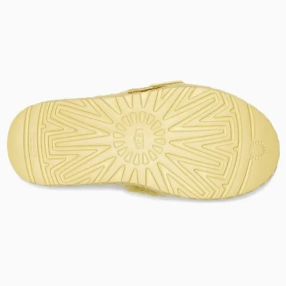 UGG 9 Butter Yellow Fluffita Fuzzy Outdoor Slide Sandals Platform Sole