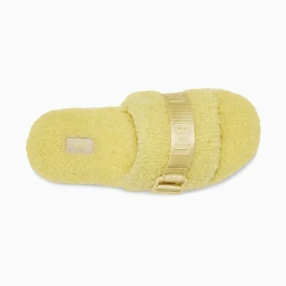 UGG 9 Butter Yellow Fluffita Fuzzy Outdoor Slide Sandals Platform Sole
