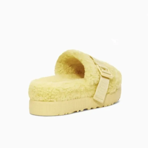 UGG 9 Butter Yellow Fluffita Fuzzy Outdoor Slide Sandals Platform Sole