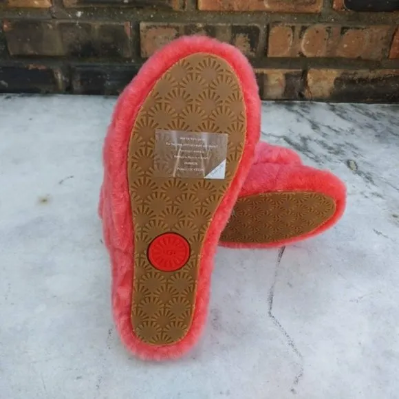 UGG CORAL ORANGE RED FLUFF YEAH SLIDE SANDALS SHOES SIZE 7 NEW