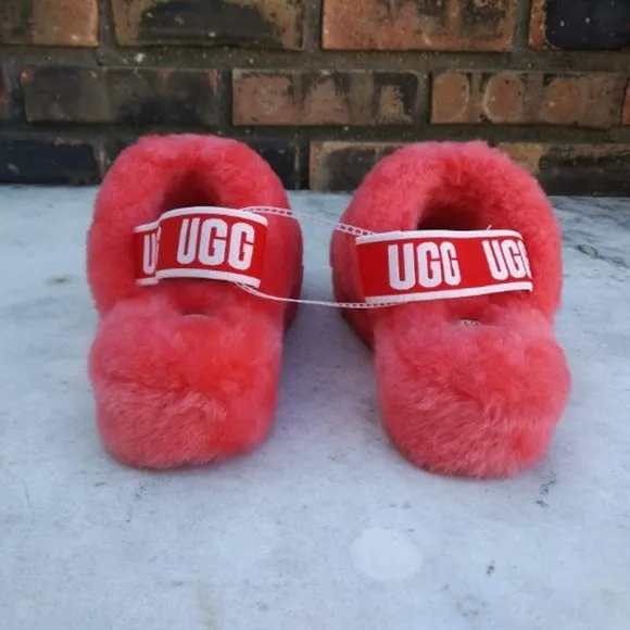 UGG CORAL ORANGE RED FLUFF YEAH SLIDE SANDALS SHOES SIZE 7 NEW