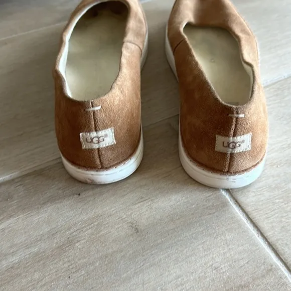 Ugg tan suede slip ons shoes with sneaker sole in great condition