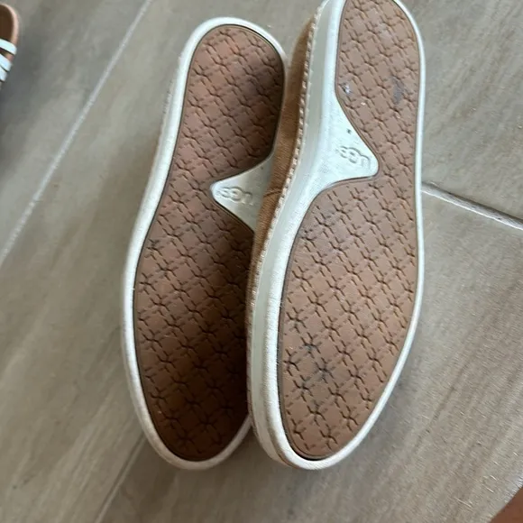 Ugg tan suede slip ons shoes with sneaker sole in great condition