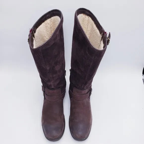 Ugg Thomsen Boots Brown Leather Knee High Wool Lined Waterproof Size 10