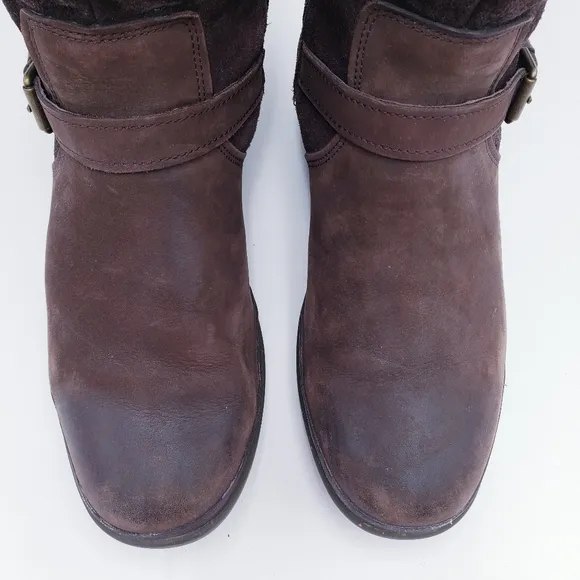 Ugg Thomsen Boots Brown Leather Knee High Wool Lined Waterproof Size 10
