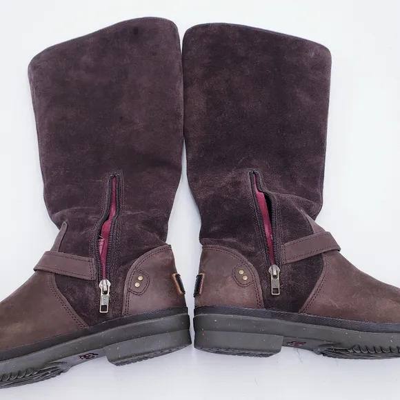 Ugg Thomsen Boots Brown Leather Knee High Wool Lined Waterproof Size 10