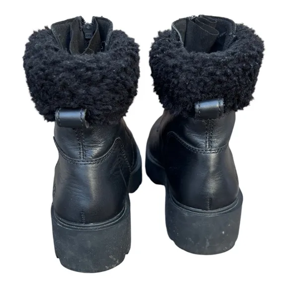 UGG Women’s 9 Czeriesa Black Leather Fur Trim Waterproof Ankle Boots, UGG Boots